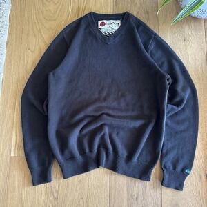 Vintage Quiksilver Sweater Men's Medium Black V-Neck Knit Surf Skate Y2K 00s